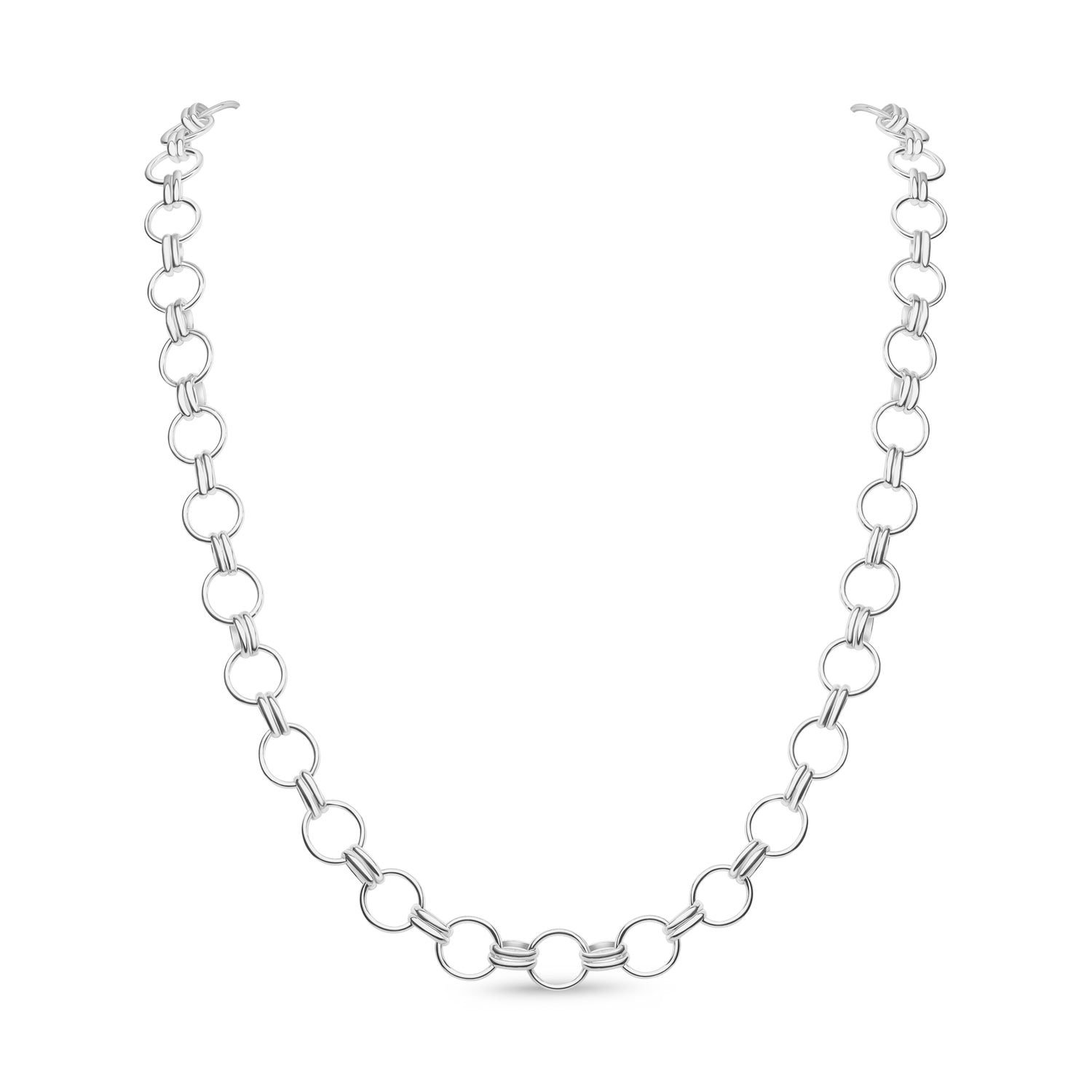 Sterling Silver 9mm Round and Double Oval Belcher Necklace