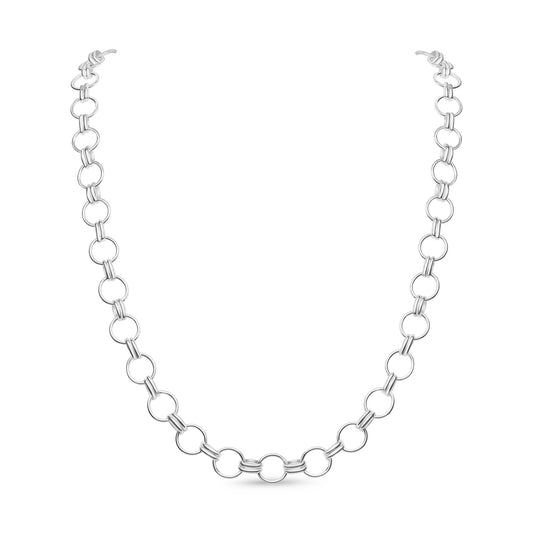 Sterling Silver Solid 9mm Round and Double Oval Belcher Necklace