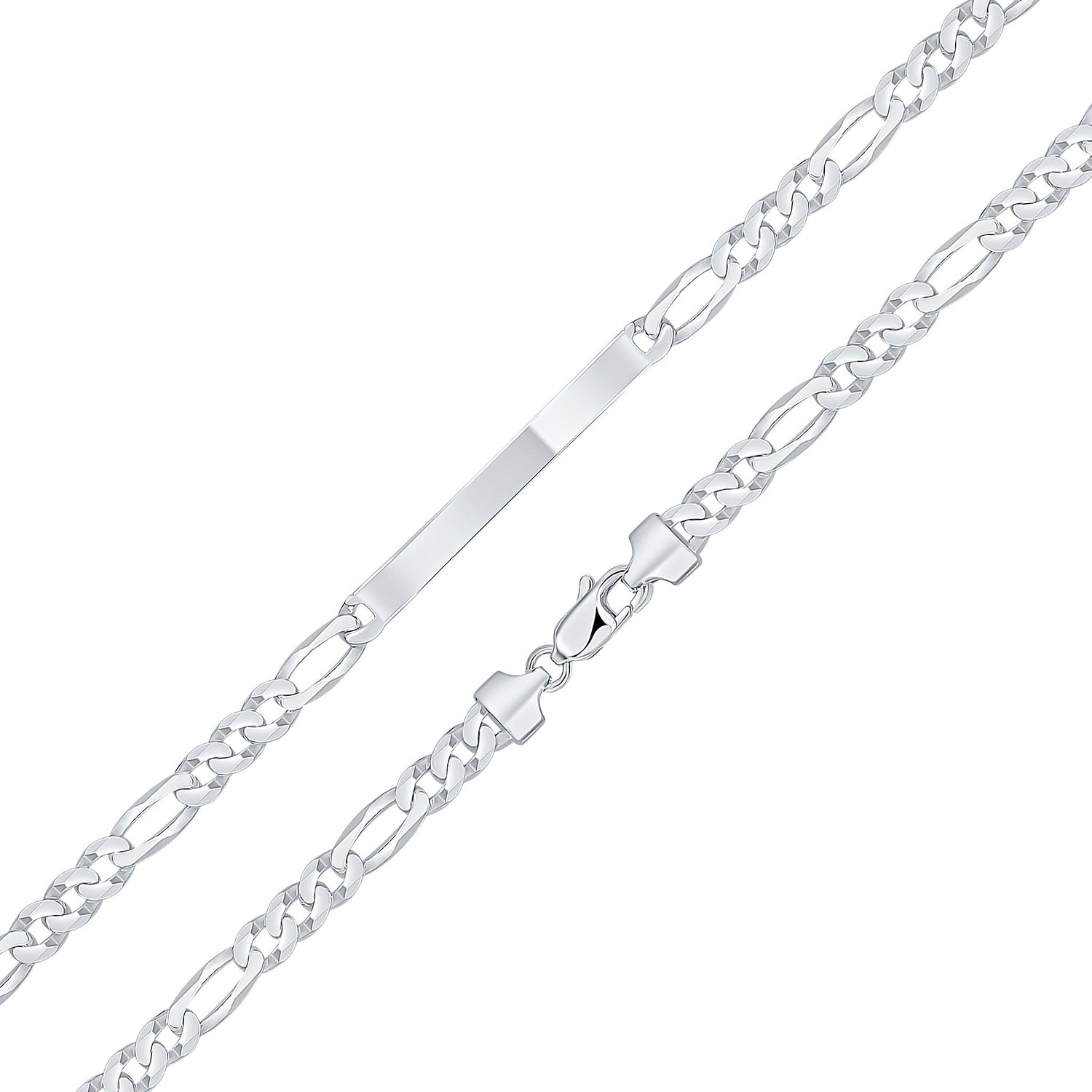 Sterling Silver 6mm Figaro ID Bracelet — 40x5mm