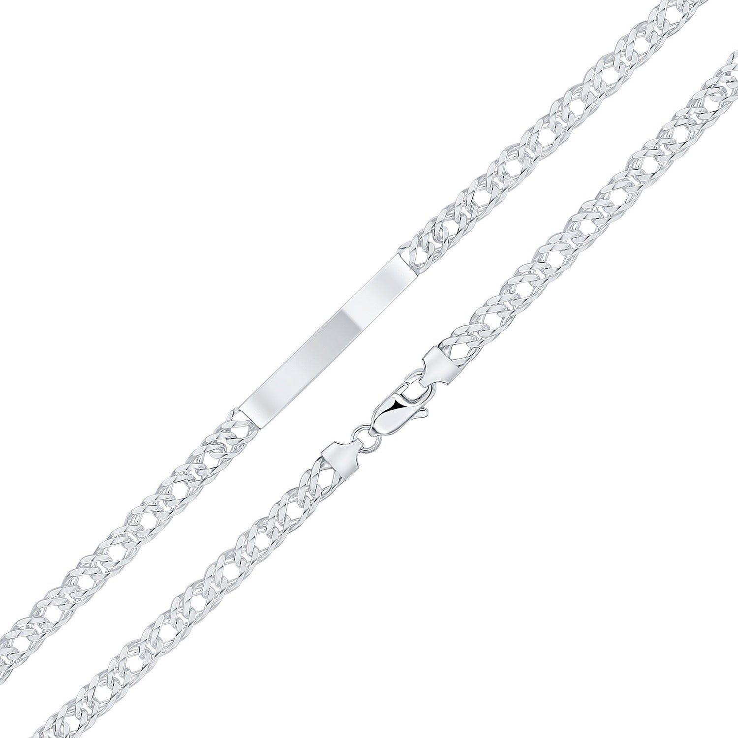 Sterling Silver 7mm Double Diamond Cut Curb ID Bracelet — 40x5mm