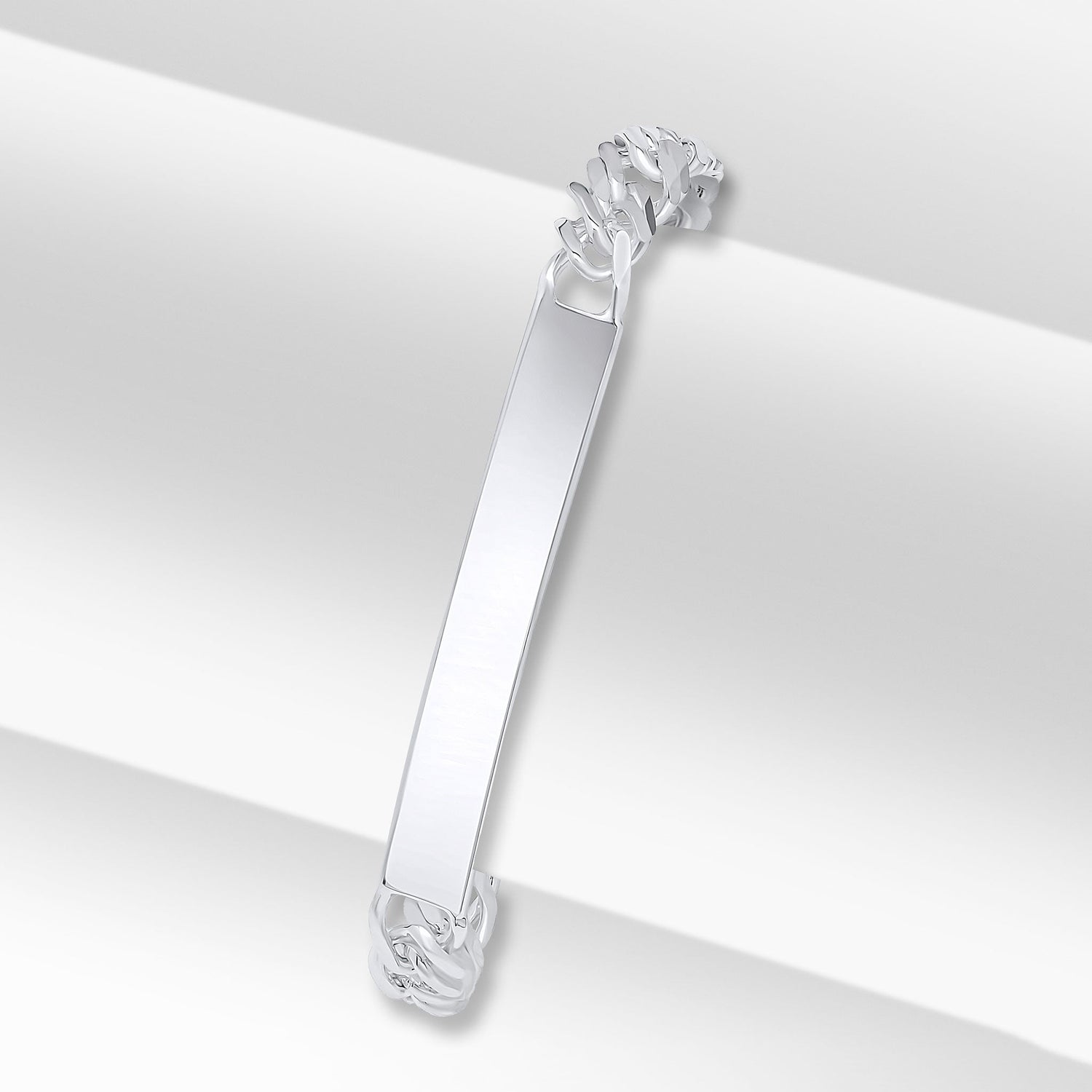 Sterling Silver 7mm Double Diamond Cut Curb ID Bracelet — 40x5mm