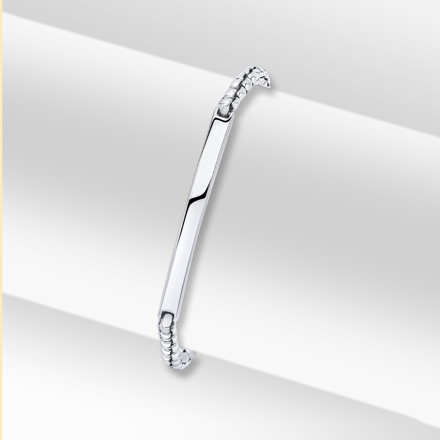 Sterling Silver 4mm Rounded Box Gents Oxidised Bar ID Bracelet