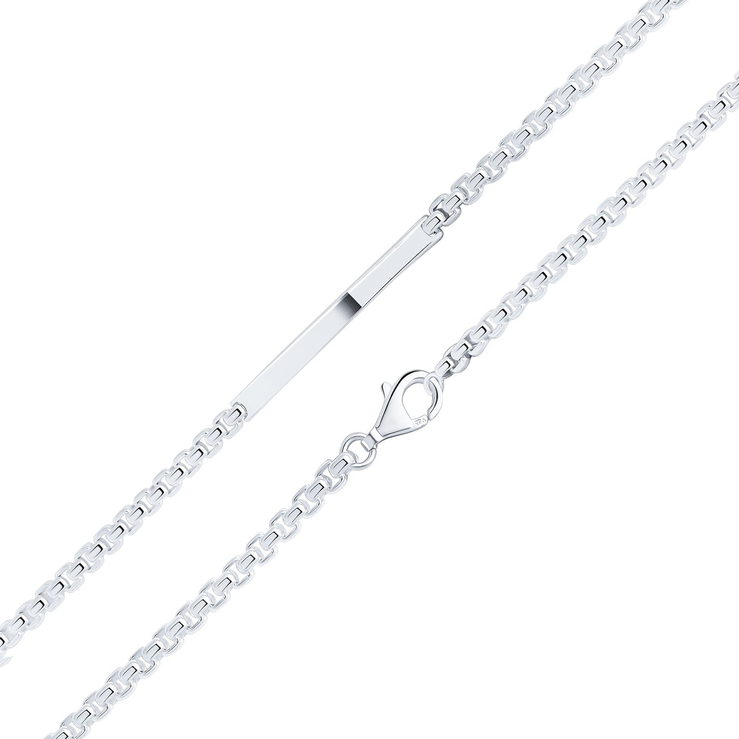 Sterling Silver 4mm Rounded Box Gents Bar ID Bracelet