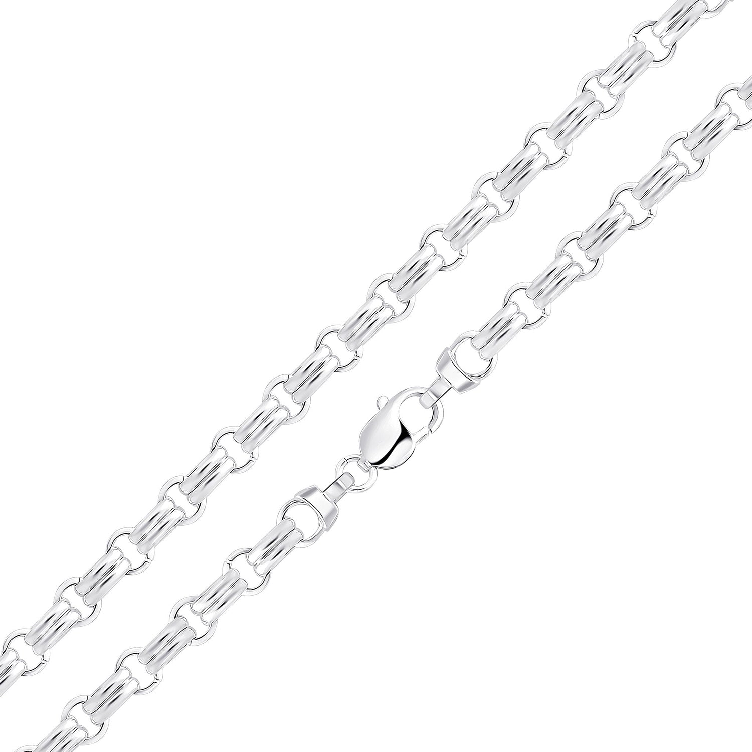 Sterling Silver Handmade Solid 9.2mm Round Double Bar Bracelet