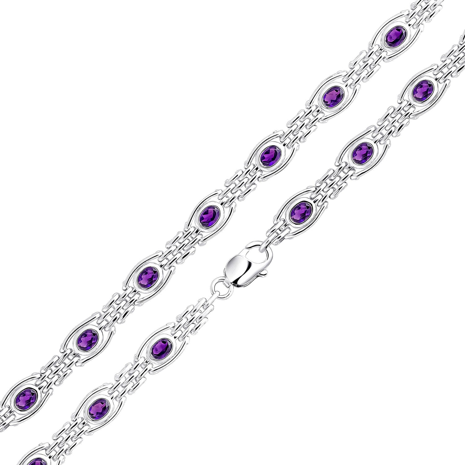 Sterling Silver Handmade Solid Natural Amethyst Gate Bracelet
