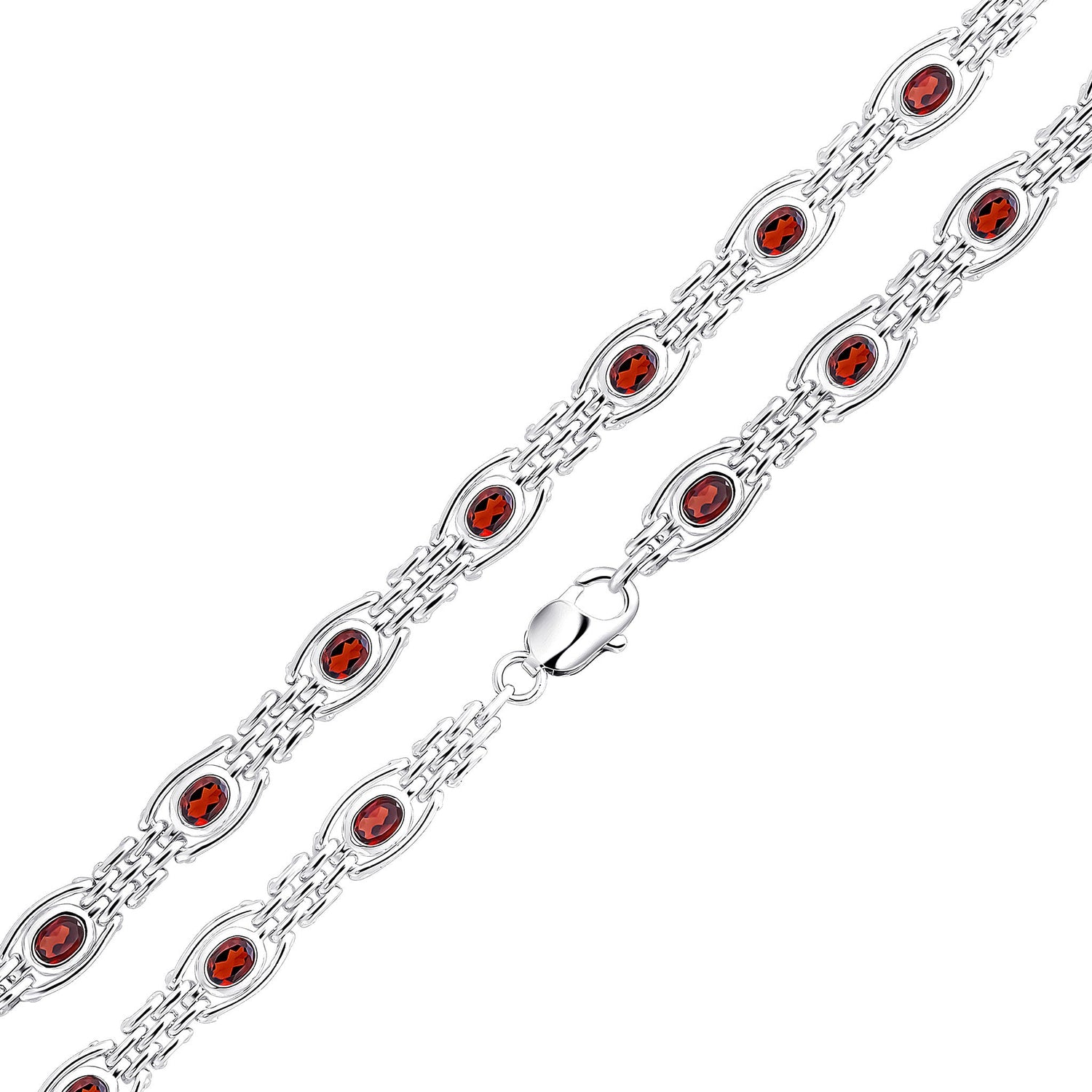 Silver 9.5mm Handmade Garnet Gate Bracelet