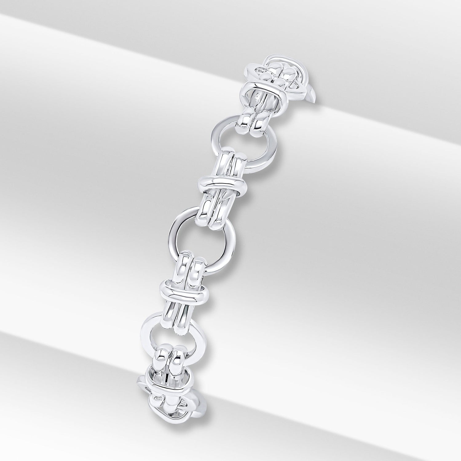 Silver 9.7mm Handmade Circle Round Link Bracelet with Bolt ring Clasp