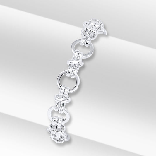 Silver 9.7mm Handmade Circle Round Link Bracelet with Bolt ring Clasp