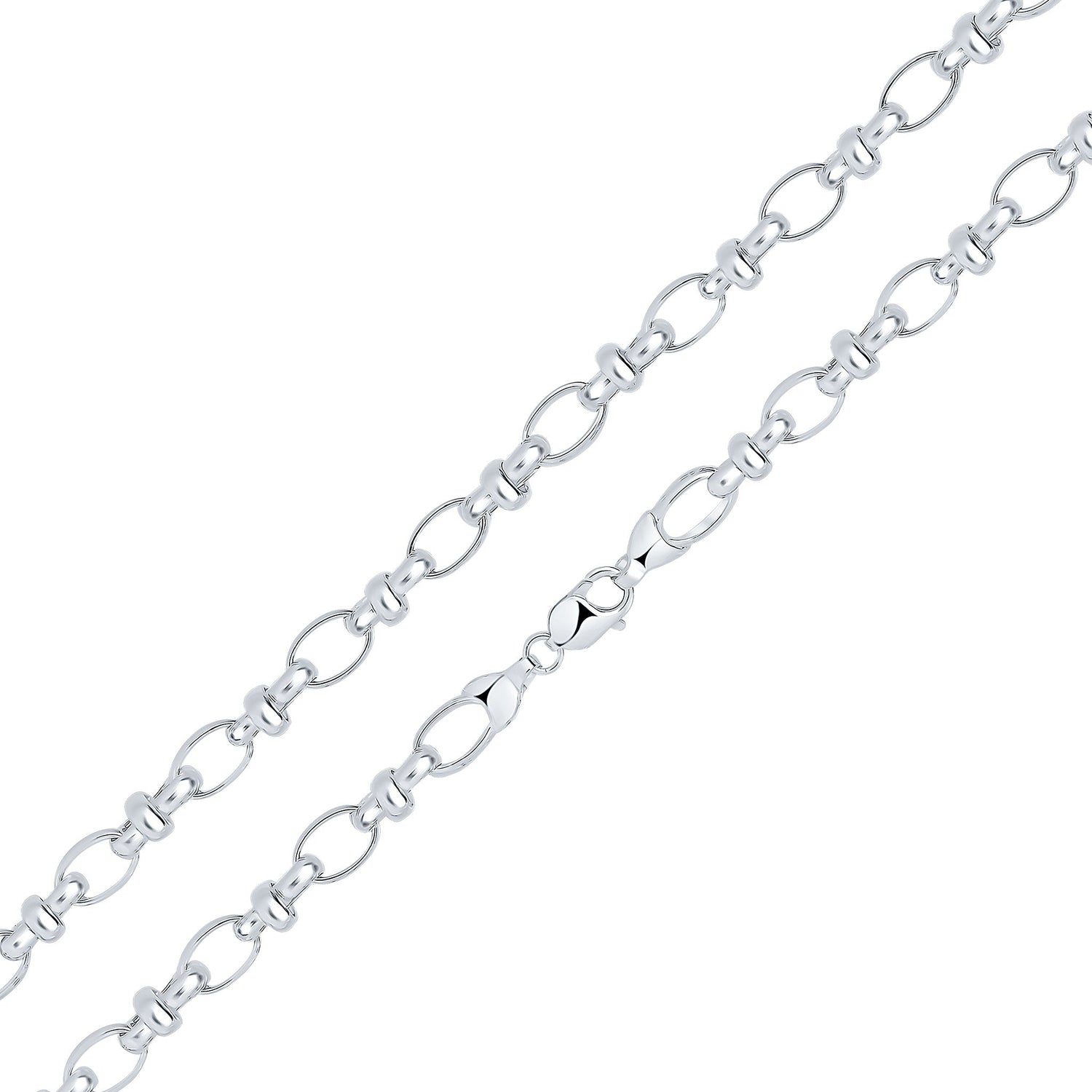 Sterling Silver Handmade Solid 10.7mm Oval Pinched Link Chain Bracelet