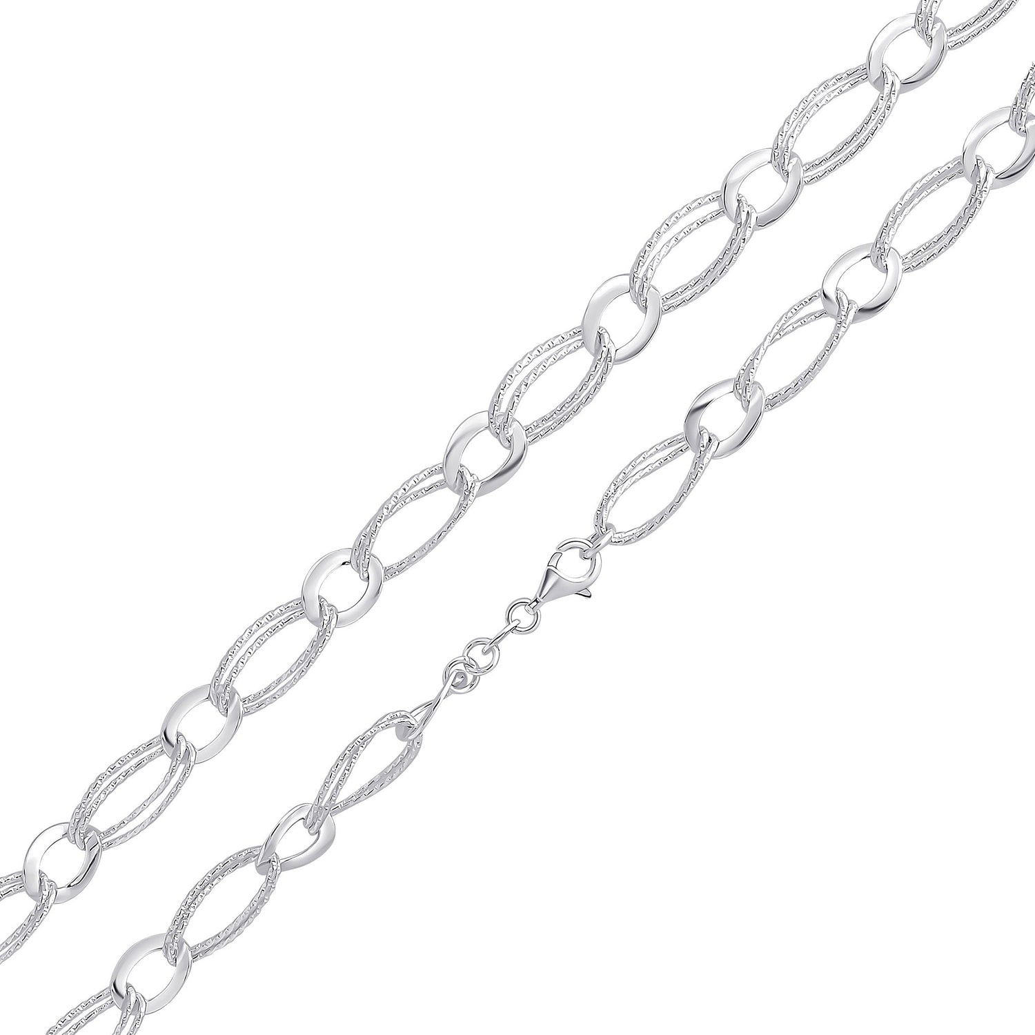 Sterling Silver 9mm Handmade Wide Double Oval Bracelet