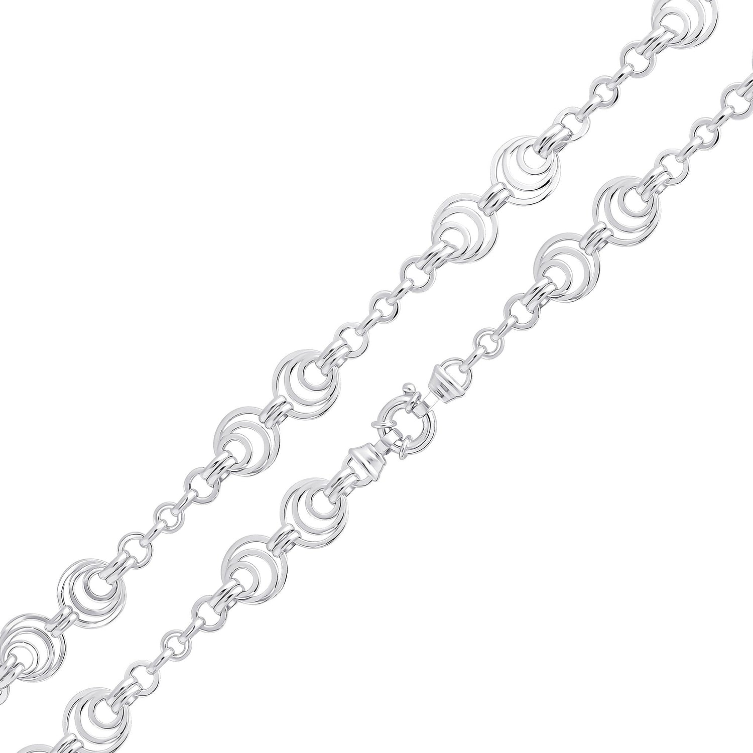 Sterling Silver 14.5mm Handmade Linked Circles Bracelet with Bolt Ring Clasp