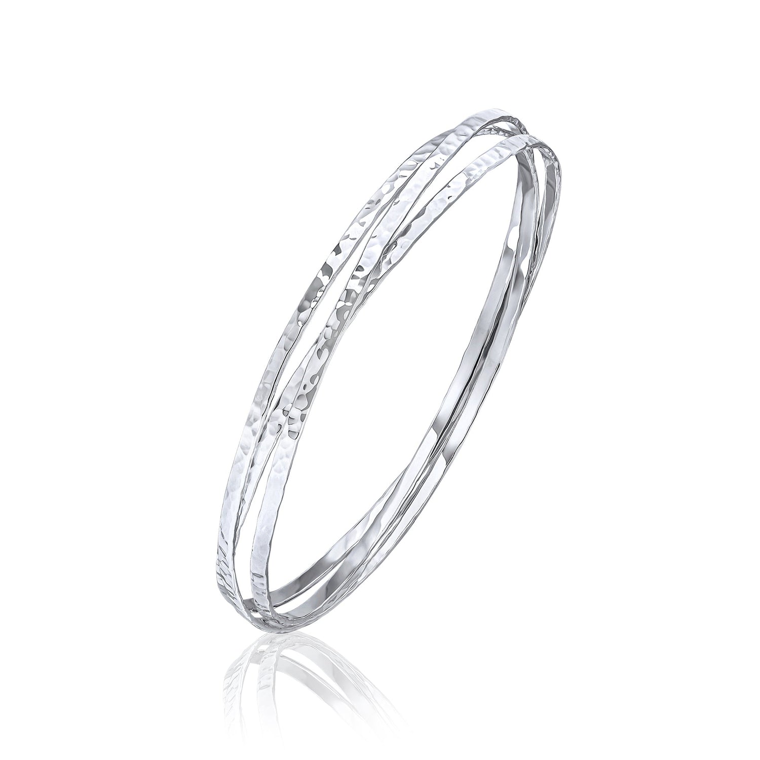 Sterling Silver Hammered Russian Bangle - 2mm Flat Profile