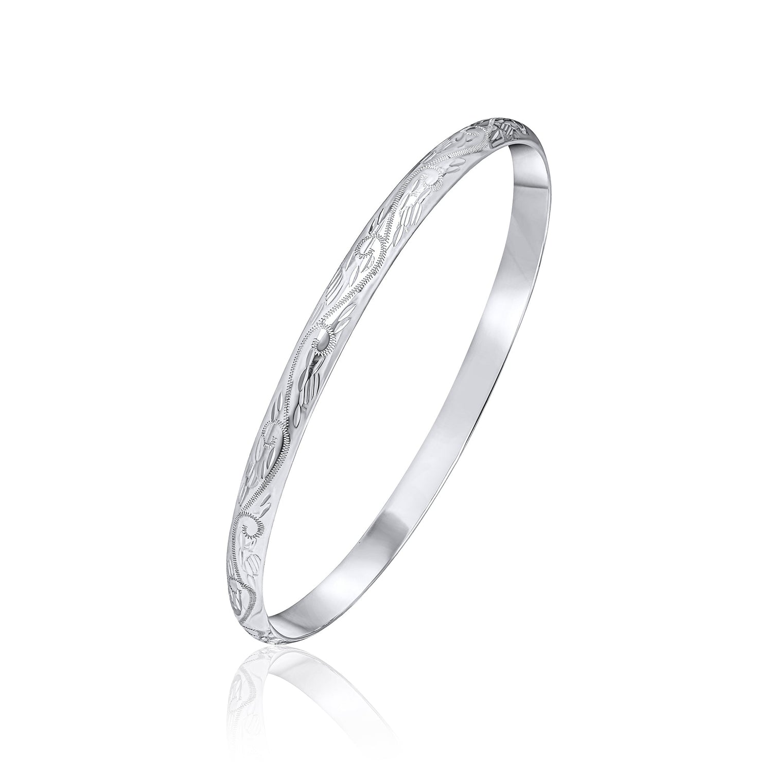 Sterling Silver 5mm Solid Engraved Court Bangle
