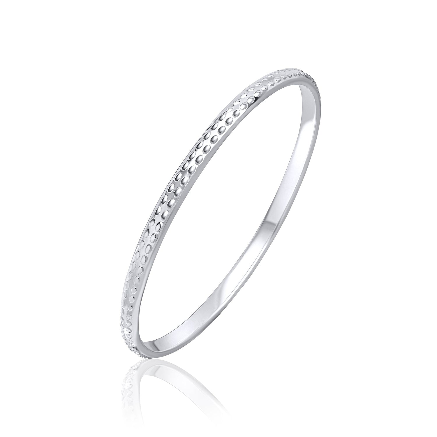 Sterling Silver Solid 5mm Oval Beaded D-Shaped Bangle