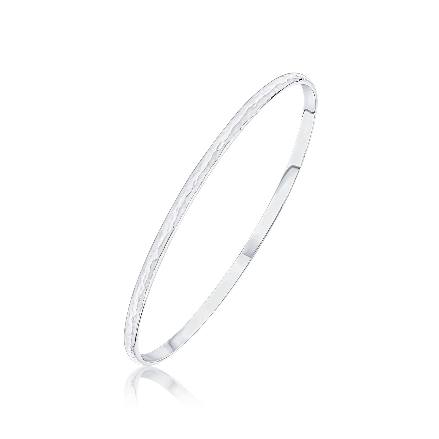 Sterling Silver 3mm Solid Hammered Court Bangle Small