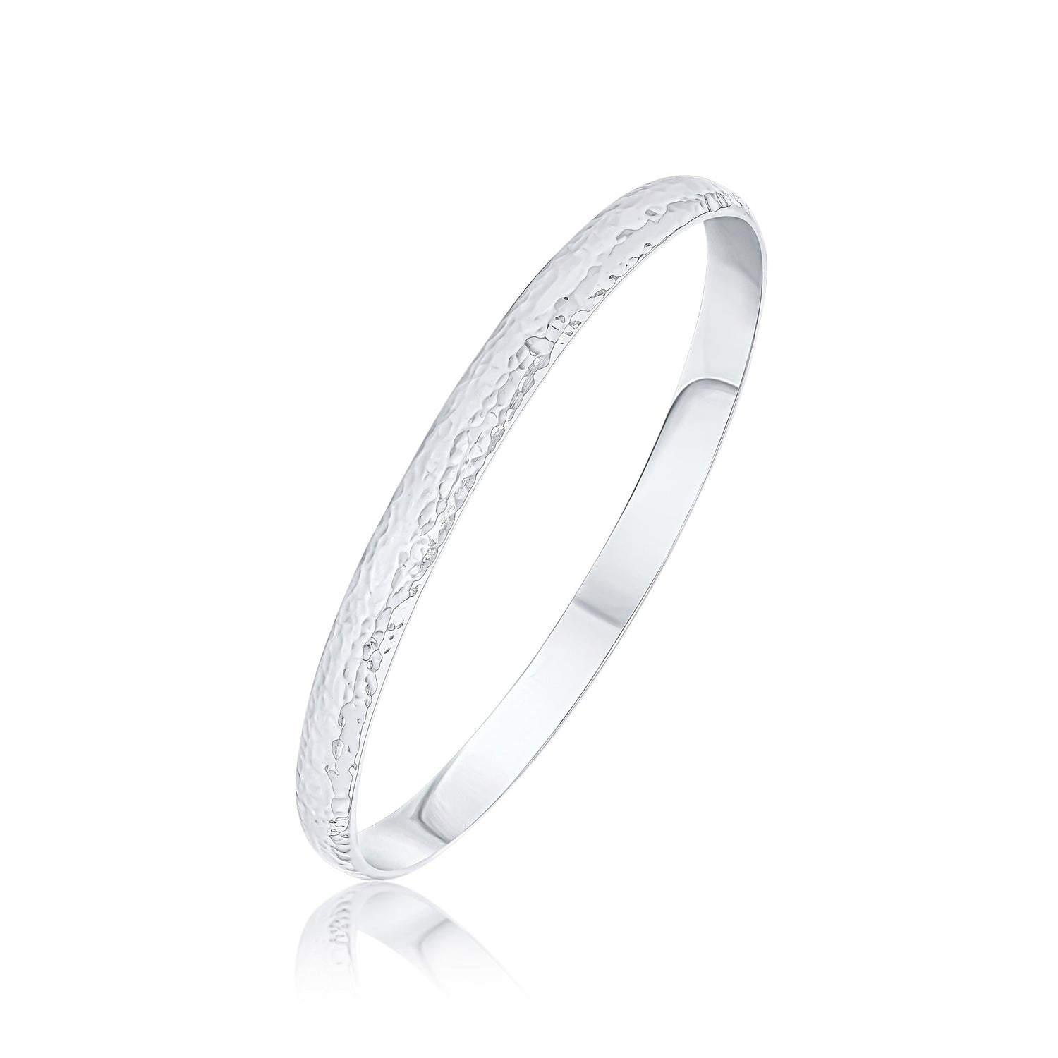 Sterling Silver 6mm Solid Hammered Comfort Fit Bangle