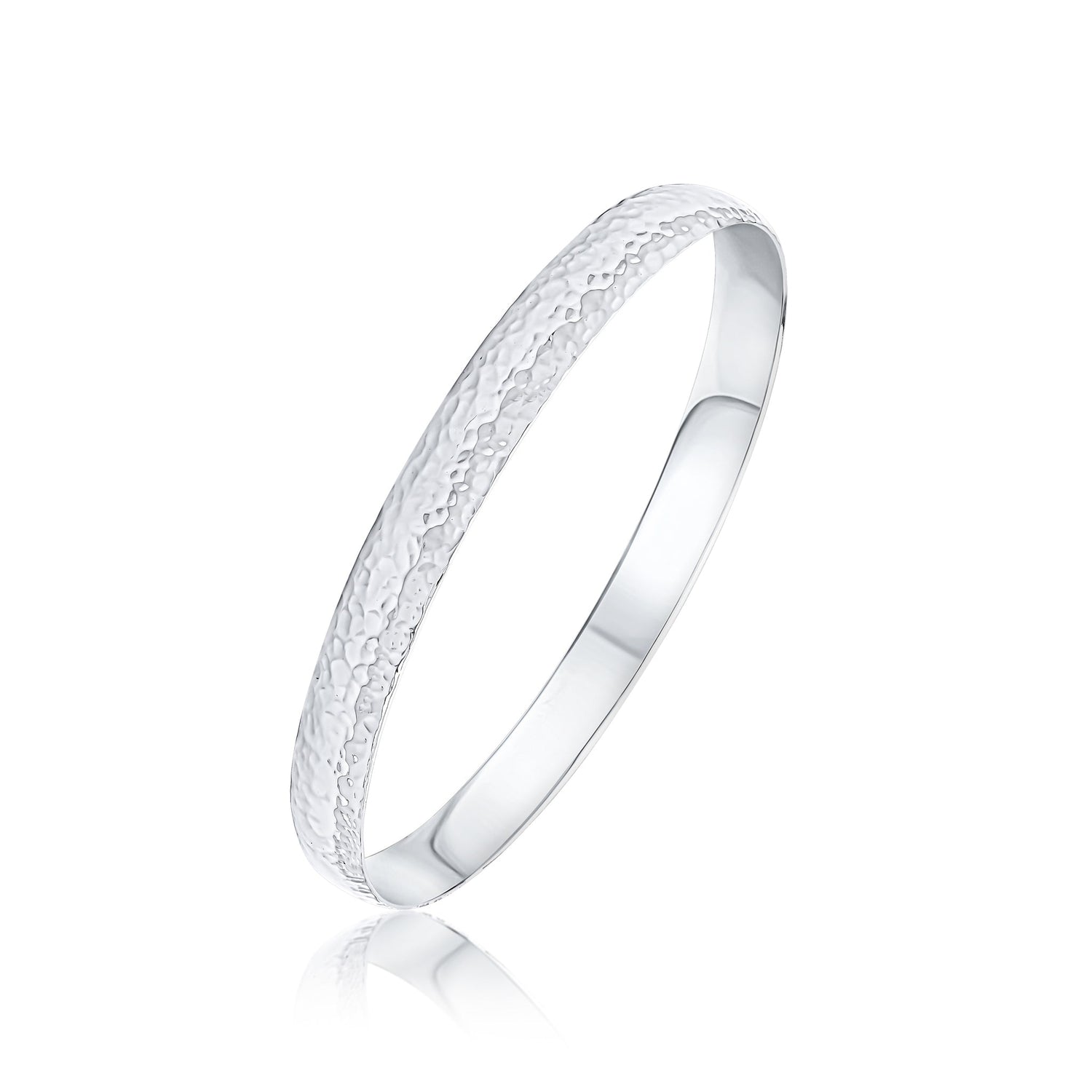 Sterling Silver 8mm Solid Hammered Court Bangle