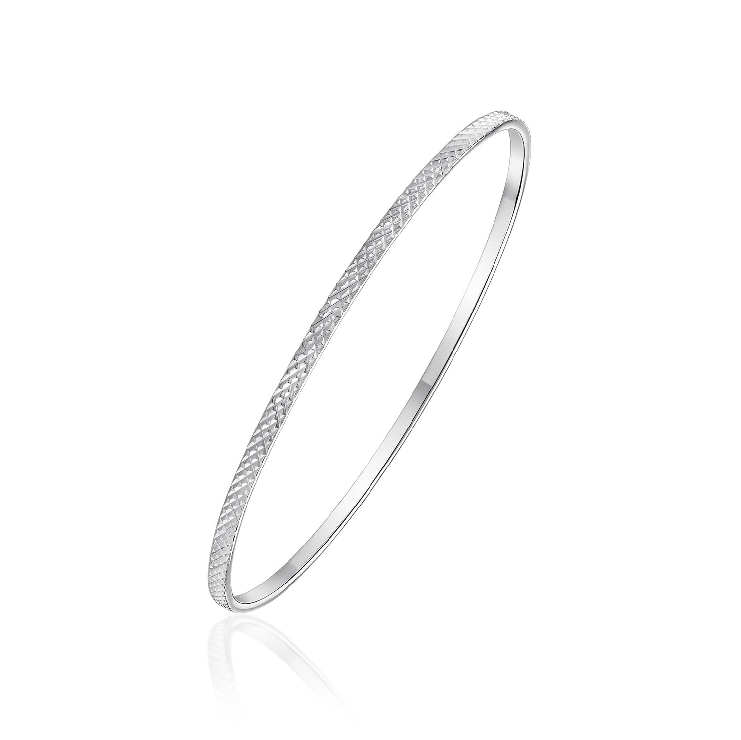 Sterling Silver 2.5mm Diamond Cut Lattice Pattern Bangle Small