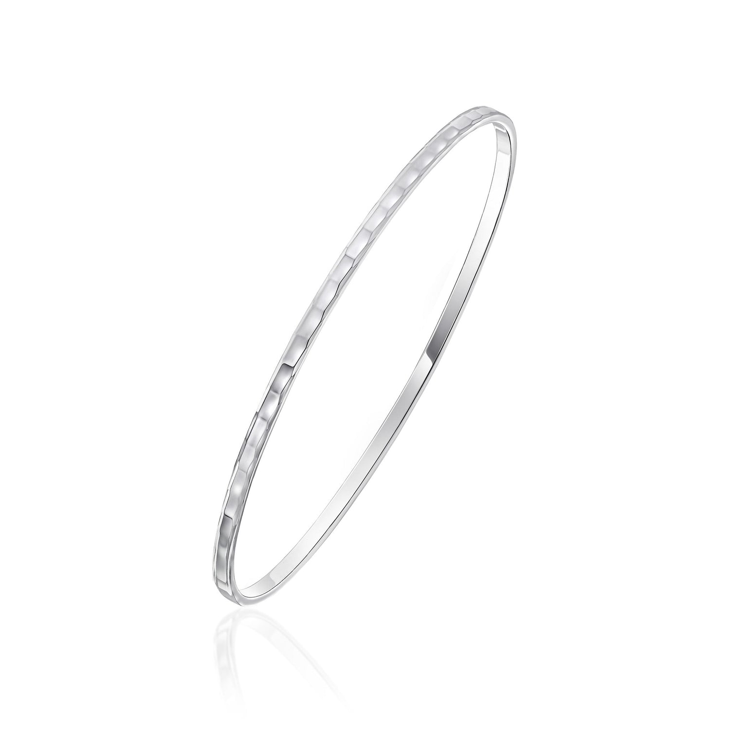 Sterling Silver 2.5mm Block Pattern Bangle Small