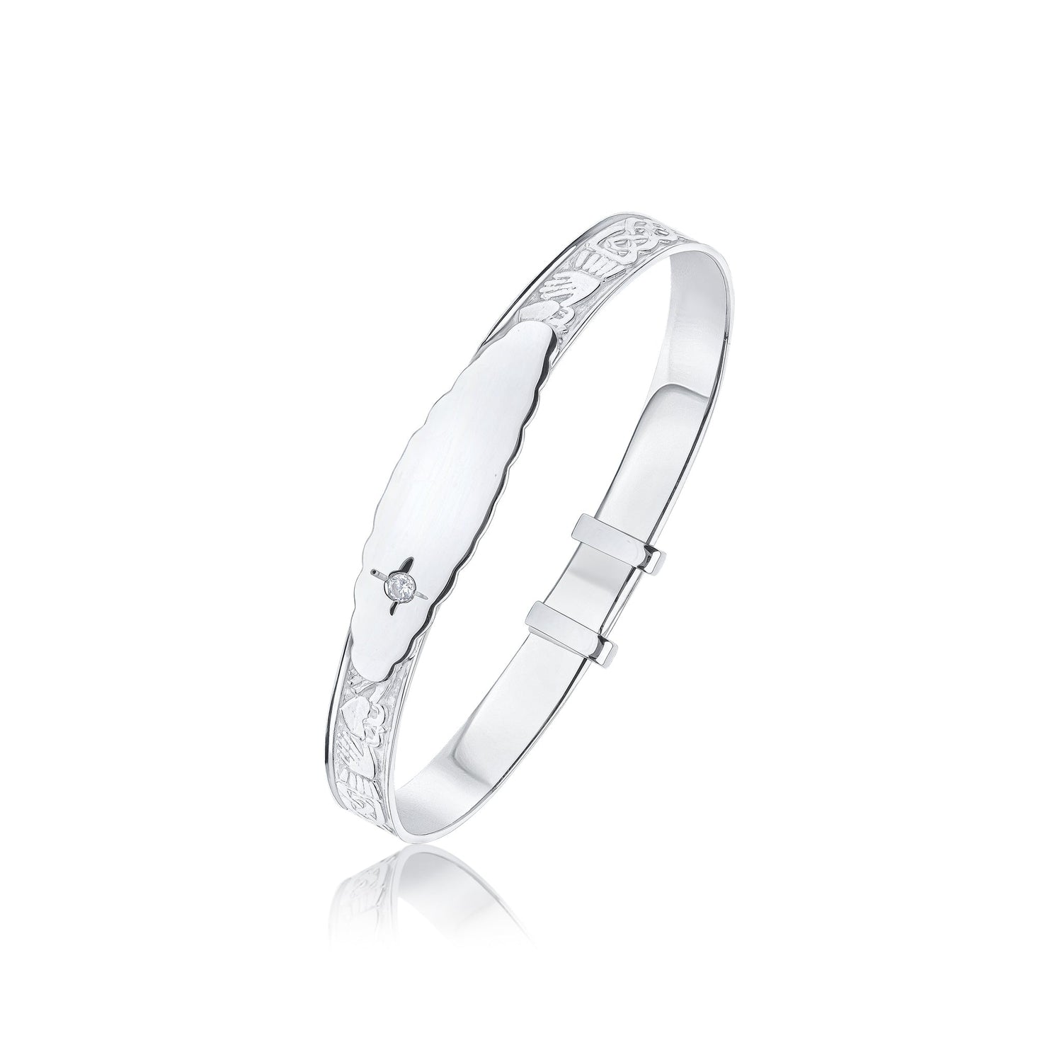 Sterling Silver Claddagh Ring Baby Bangle with white Cubic Zirconia