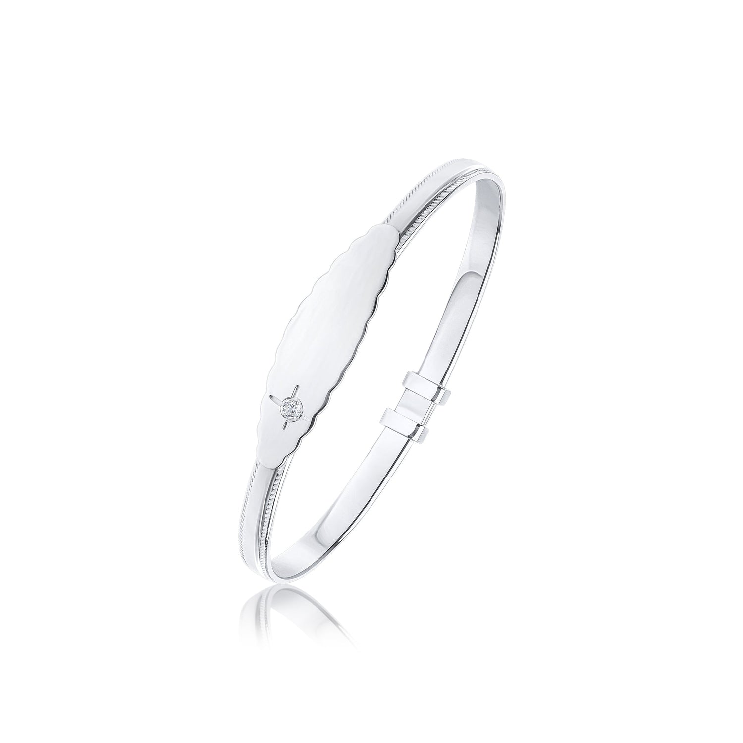 Sterling Silver Beaded Edge Baby Bangle with white Cubic Zirconia