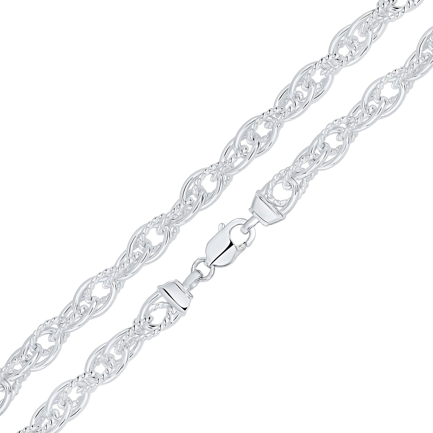 Sterling Silver Handmade Solid 9mm Fancy Rope Link Bracelet