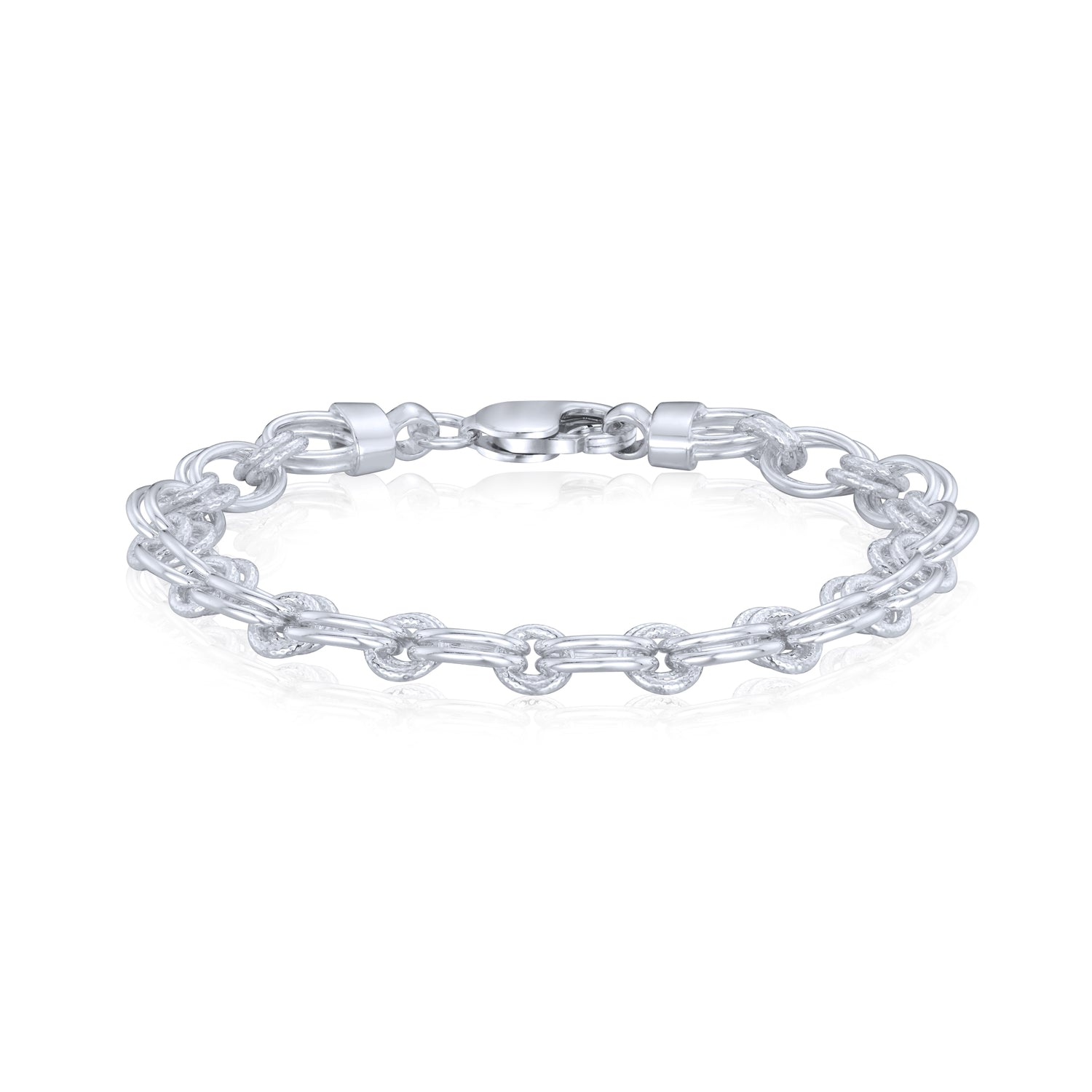 Sterling Silver Handmade Solid 7.5mm Oval Double Loop Bracelet