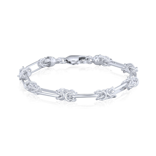 Sterling Silver Handmade Solid 5mm Byzantine Long Oval Bracelet