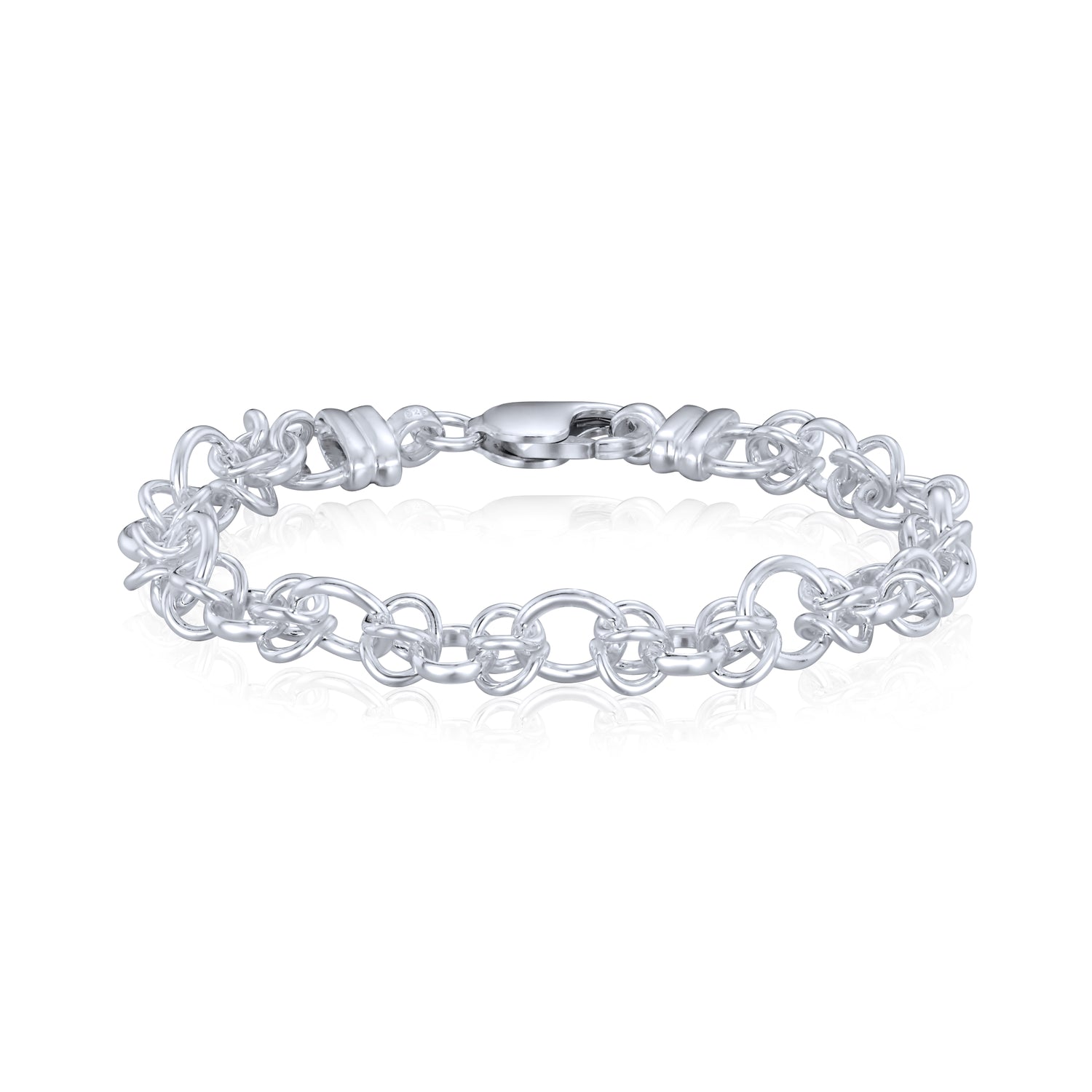 Sterling Silver Handmade Solid 9mm Round Infinity Loop Bracelet