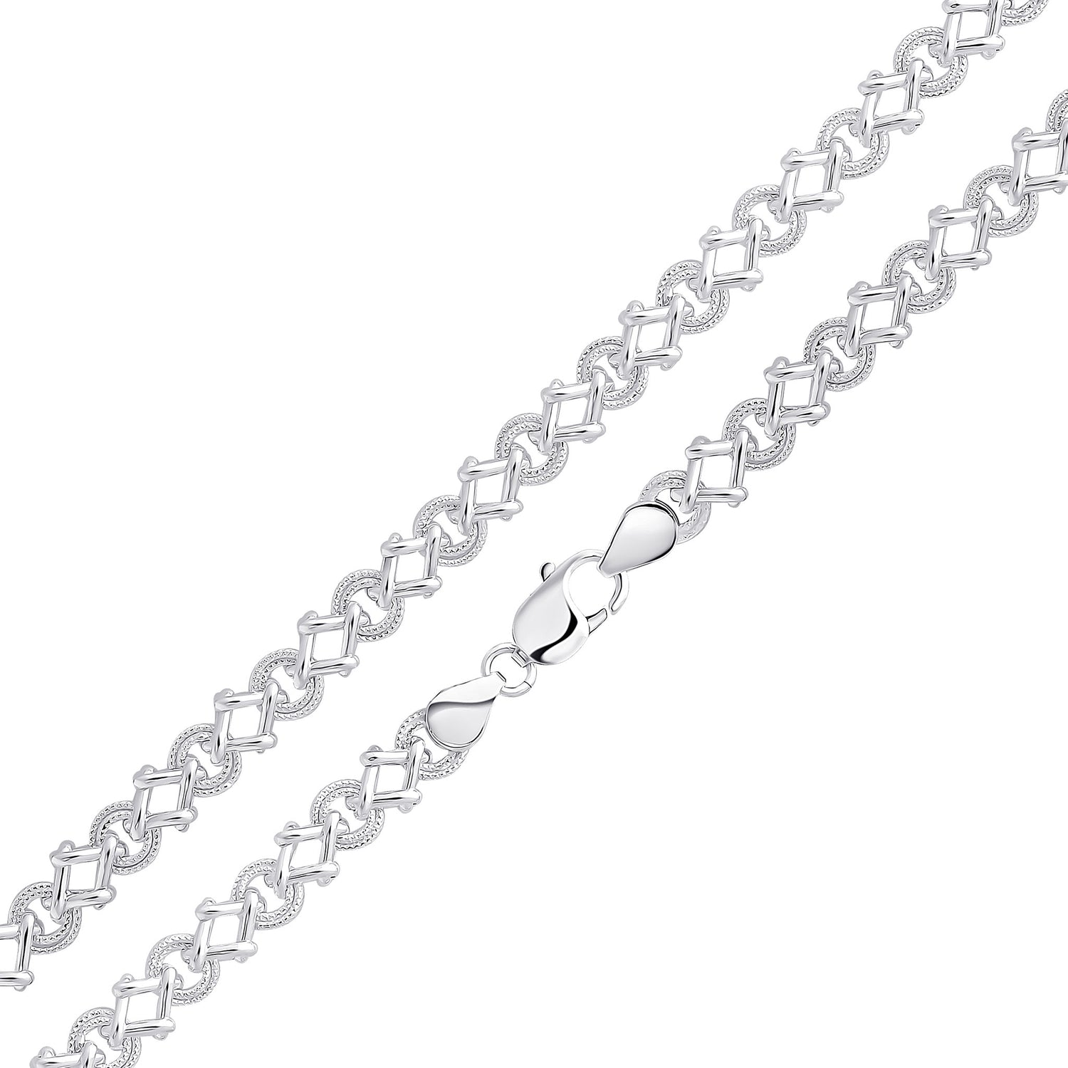 Sterling Silver Handmade Solid 8mm Textured Circle Square Bracelet with Lobster Clasp