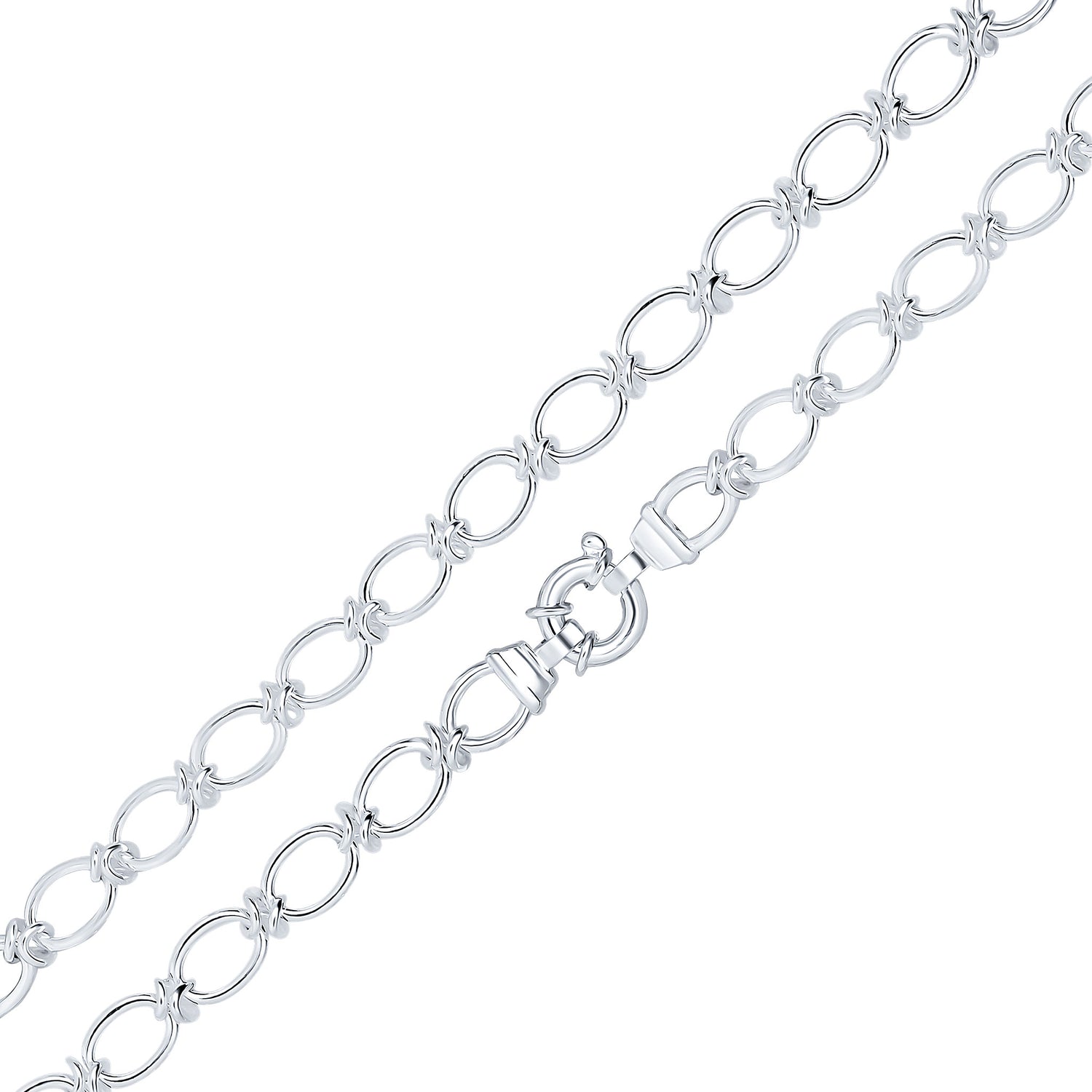 Sterling Silver Handmade Solid 9mm Oval Knot Bracelet with Bolt Ring Clasp