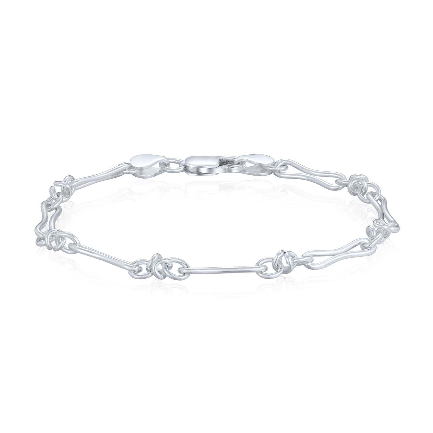 Sterling Silver Handmade Solid 6.5mm Oval Knot Link Bracelet with Lobster Clasp