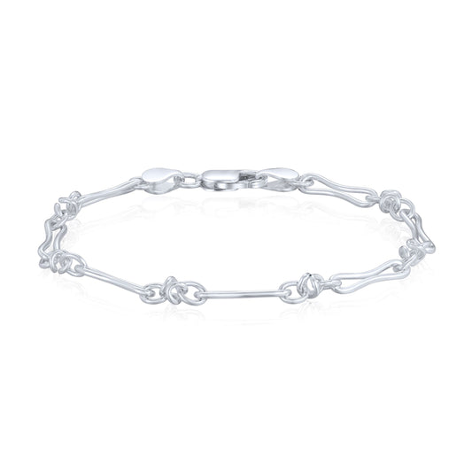 Sterling Silver Handmade Solid 6.5mm Oval Knot Link Bracelet with Lobster Clasp