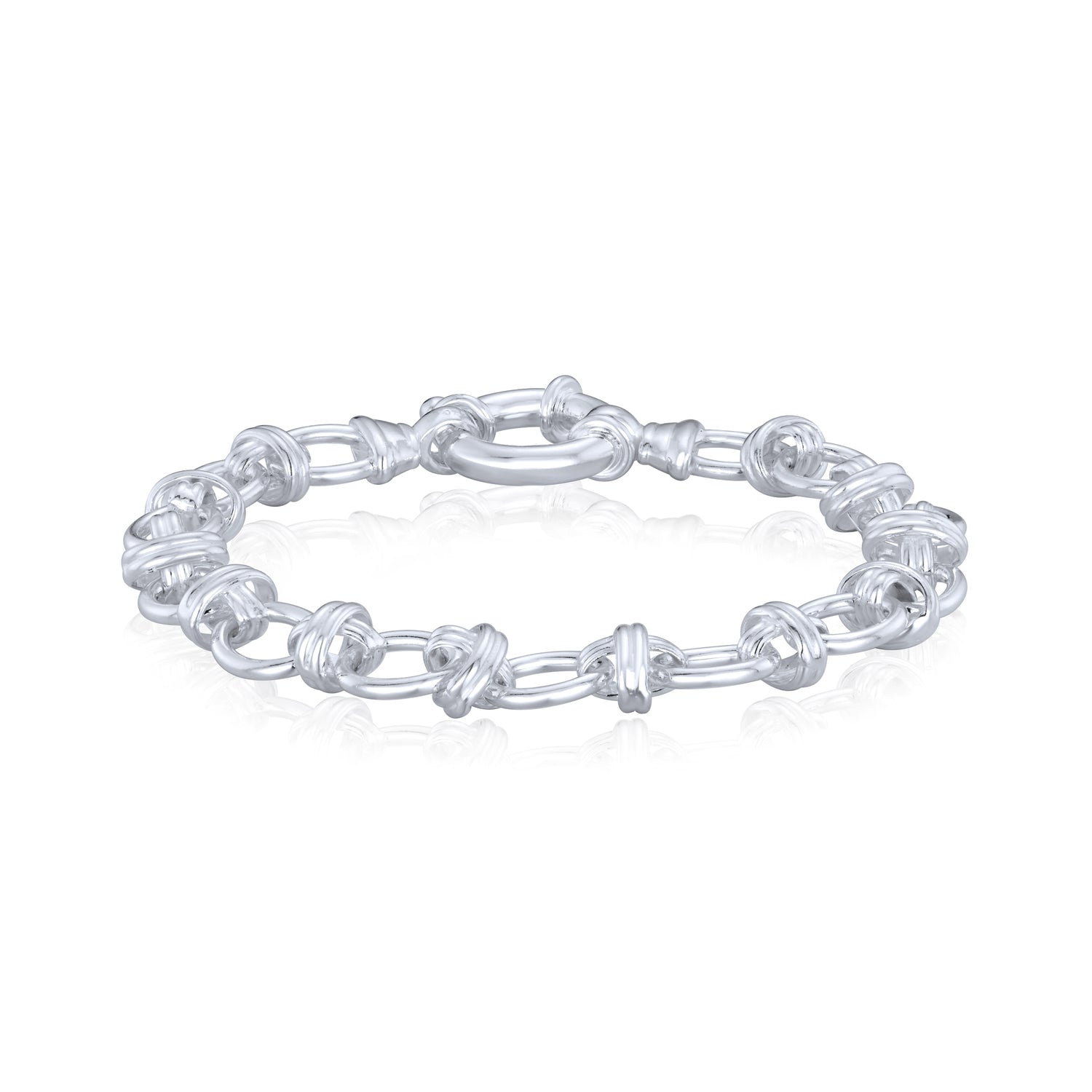 Sterling Silver Handmade Solid 9mm Oval Double Ring Bracelet