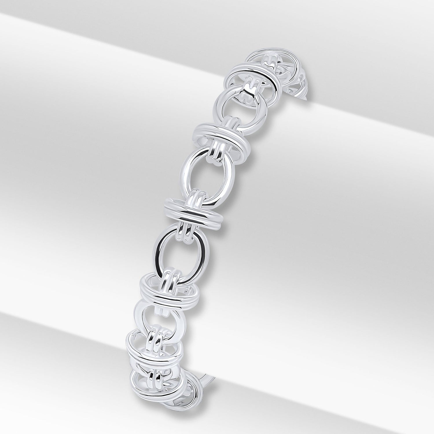 Sterling Silver Handmade Solid 9mm Oval Double Ring Bracelet
