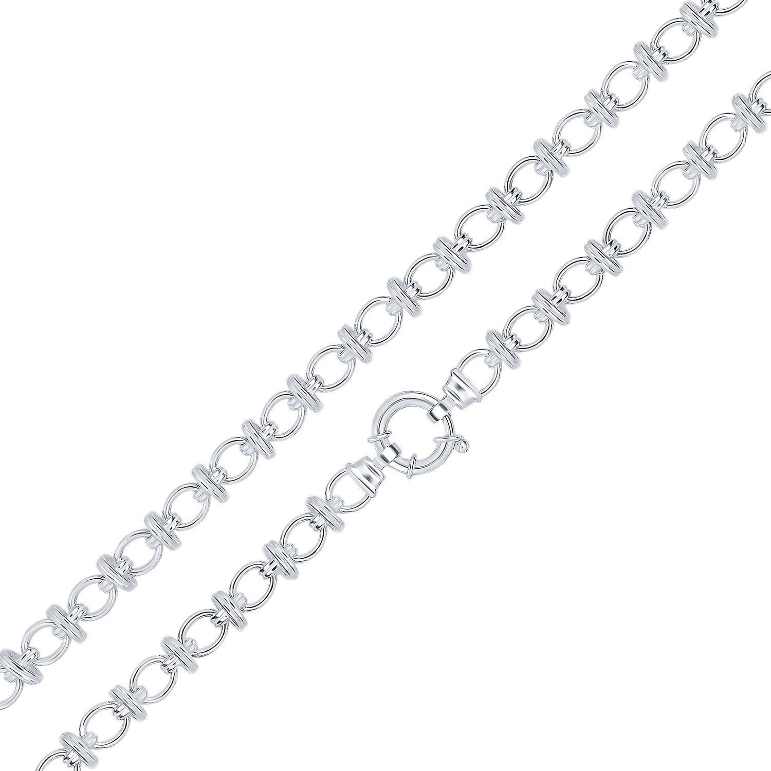 Sterling Silver Handmade Solid 9mm Oval Double Ring Bracelet