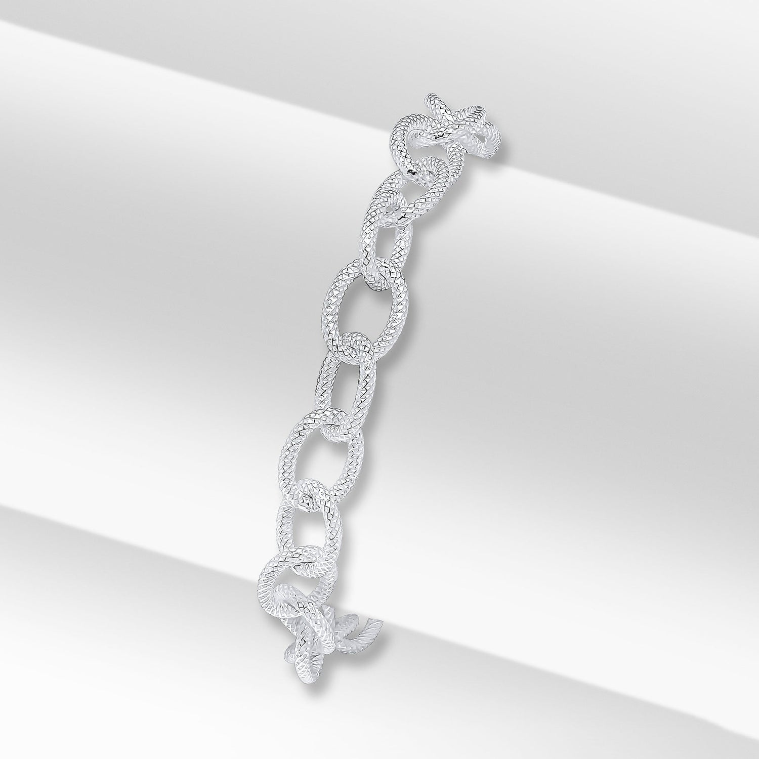 Sterling Silver Handmade Solid 7.5mm Textured Curb Chain Bracelet