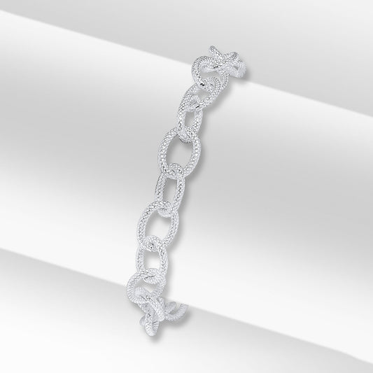 Sterling Silver Handmade Solid 7.5mm Textured Curb Chain Bracelet