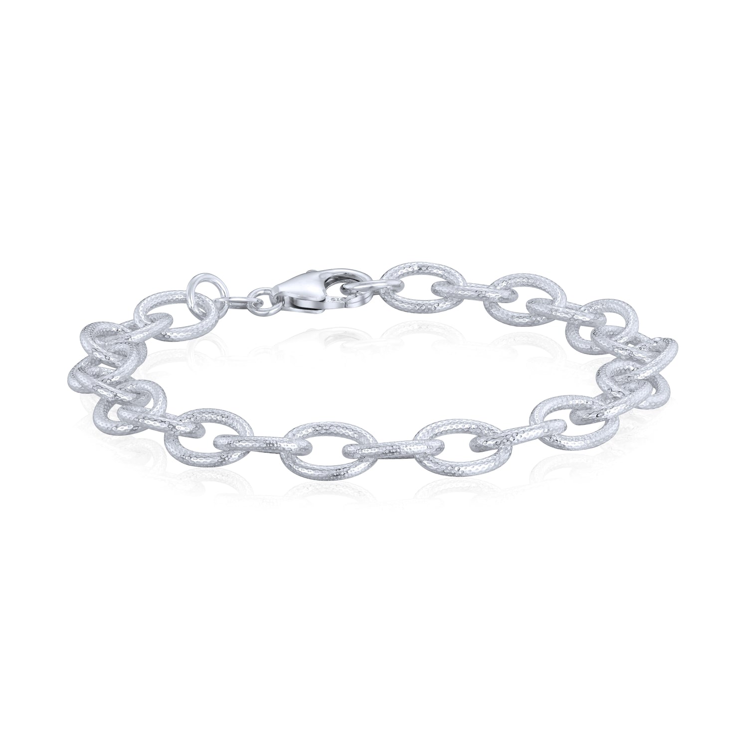 Sterling Silver Handmade Solid 7.5mm Textured Curb Chain Bracelet