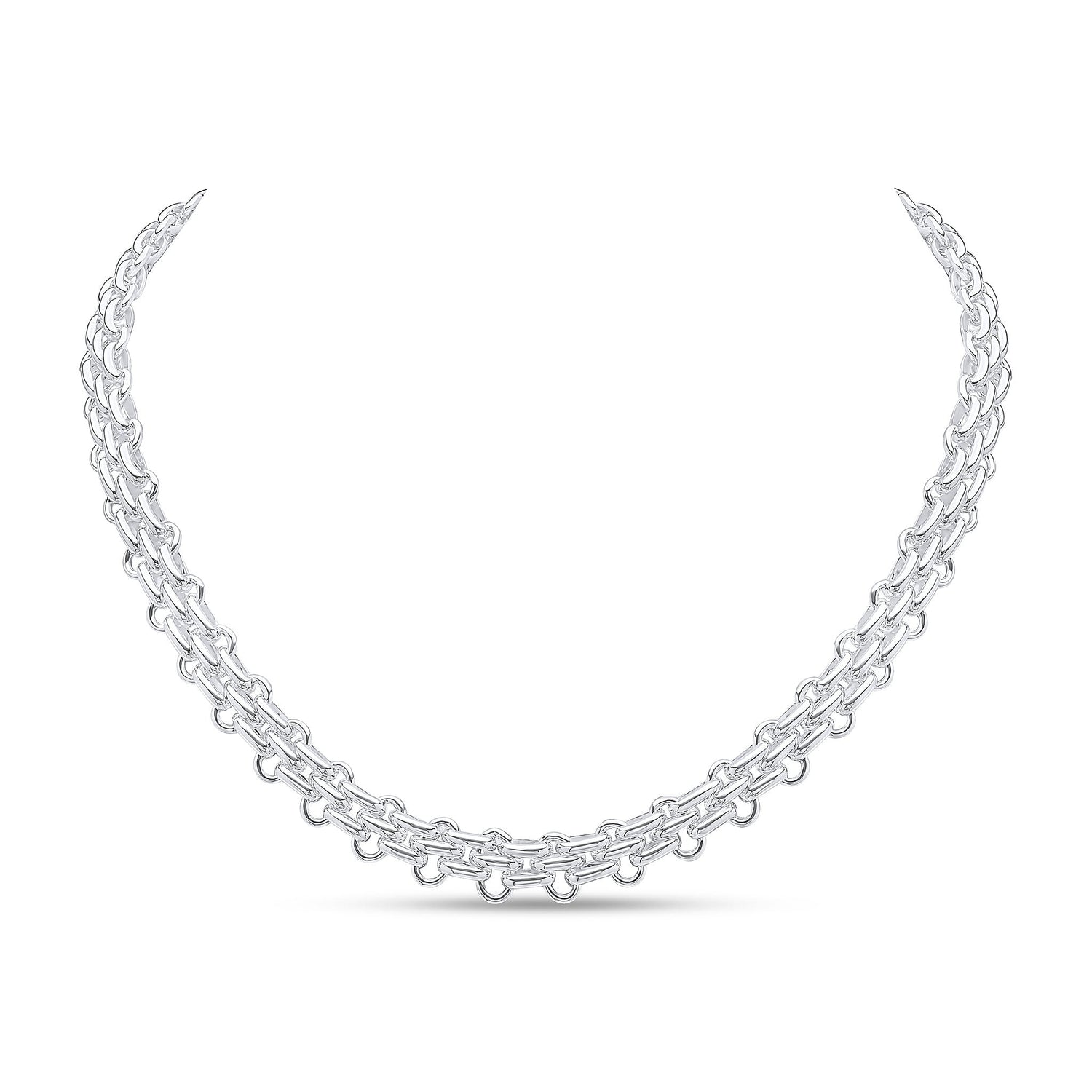 Sterling Silver 10mm Brick Necklace With Bolt Ring