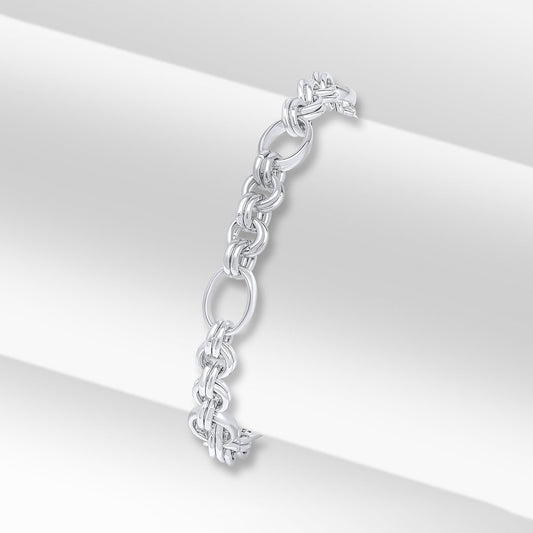 Silver 8.5mm Handmade Figaro Belcher Bracelet with Lobster Clasp