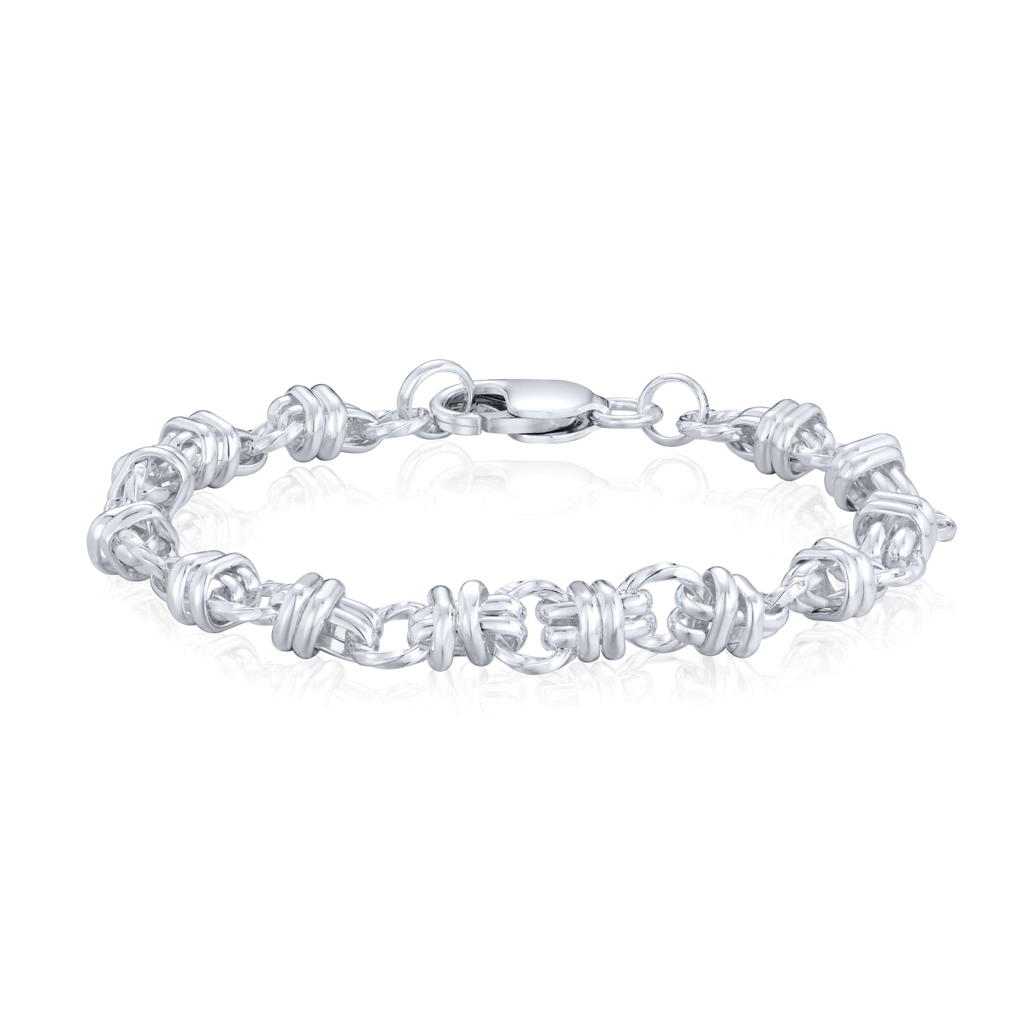 Sterling Silver Handmade Solid 8mm Circle Belt Link Bracelet with Lobster Clasp