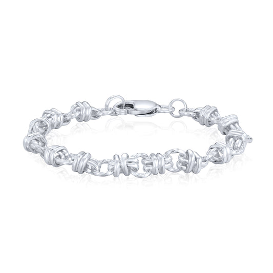 Sterling Silver Handmade Solid 8mm Circle Belt Link Bracelet with Lobster Clasp