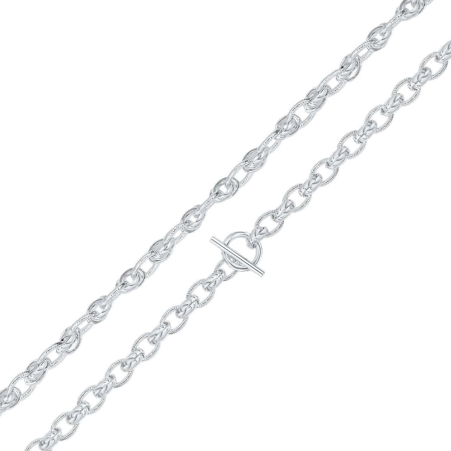 Silver 9mm Handmade Textured Oval Fancy Chain with T-Bar Clasp