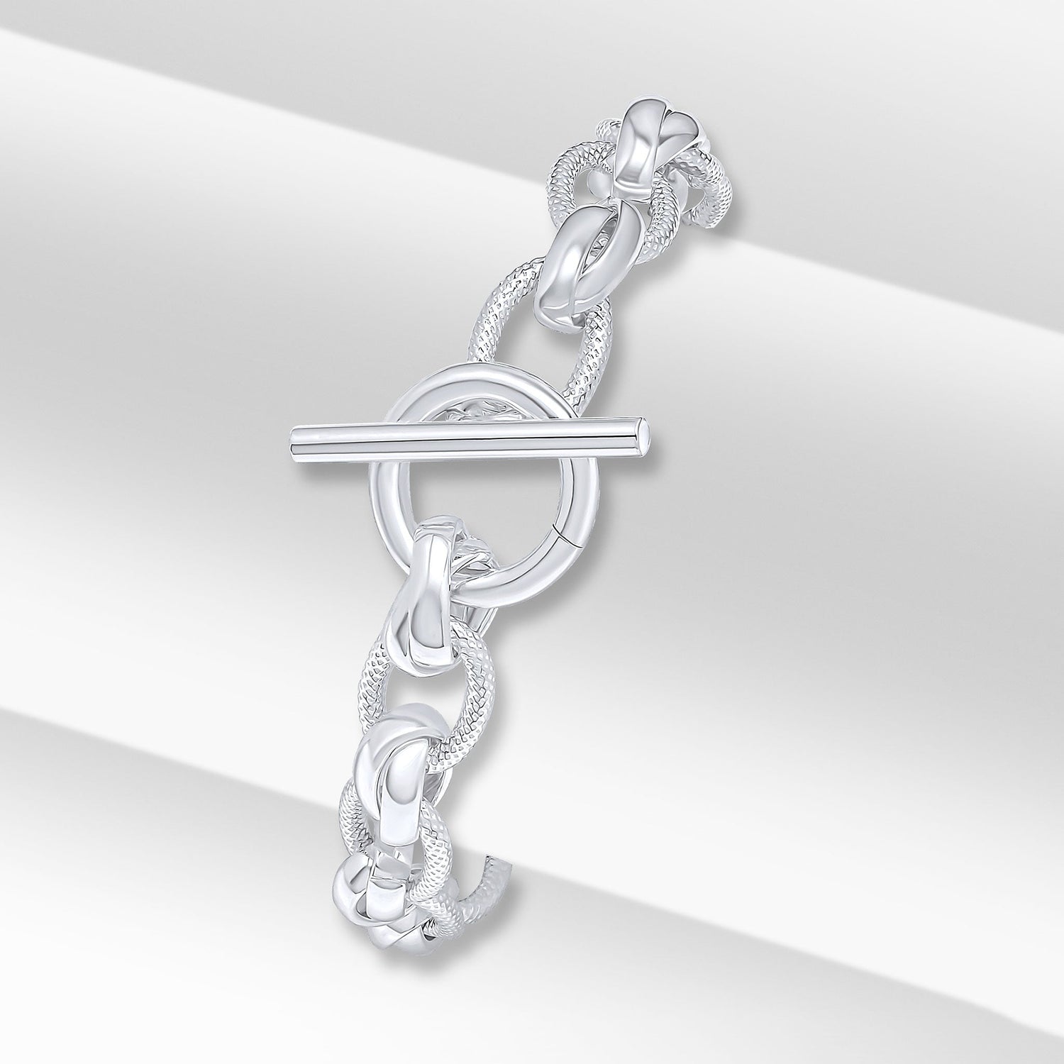 Silver 9mm Handmade Textured Oval Fancy Chain with T-Bar Clasp