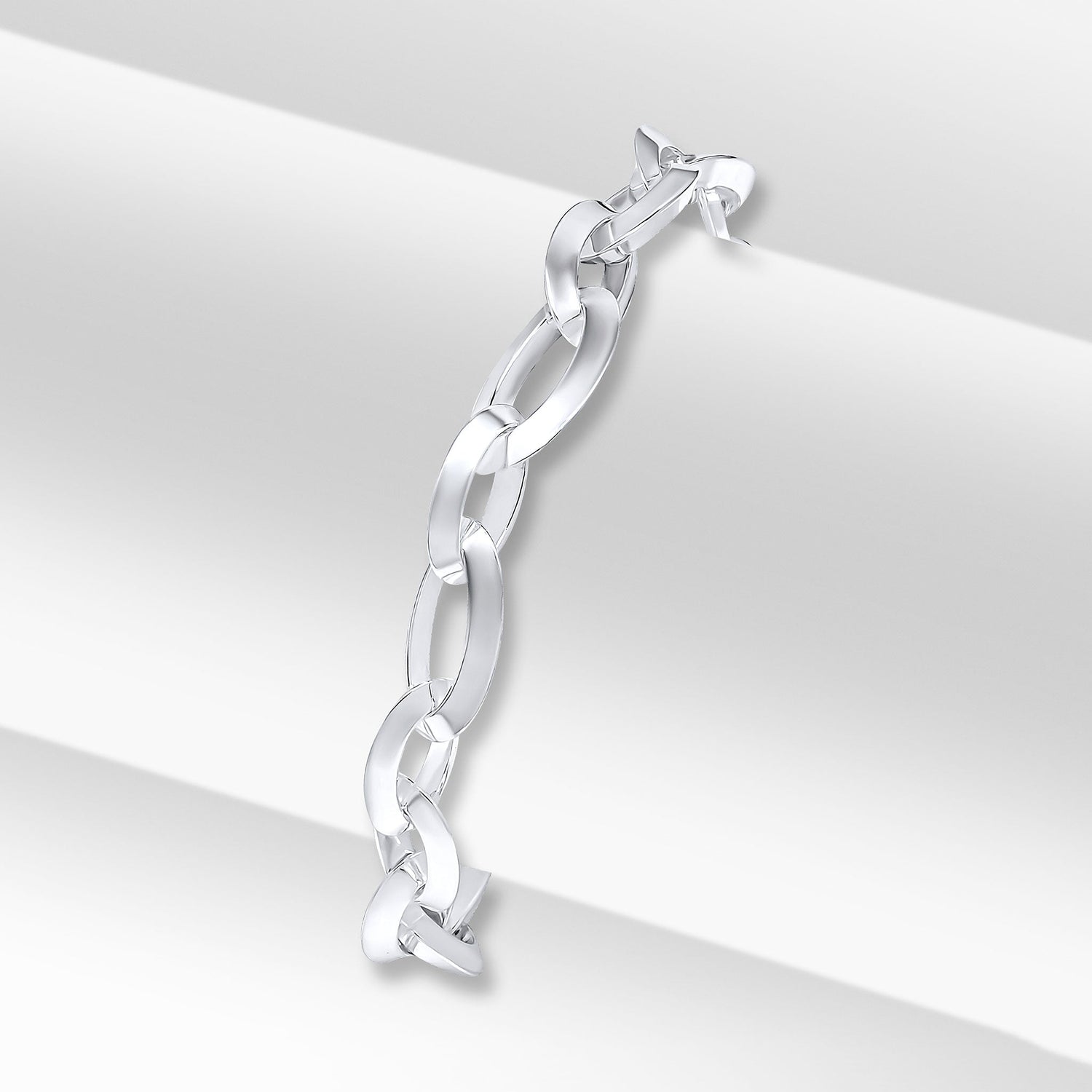 Sterling Silver Handmade Solid 8mm Bevelled Oval Bracelet