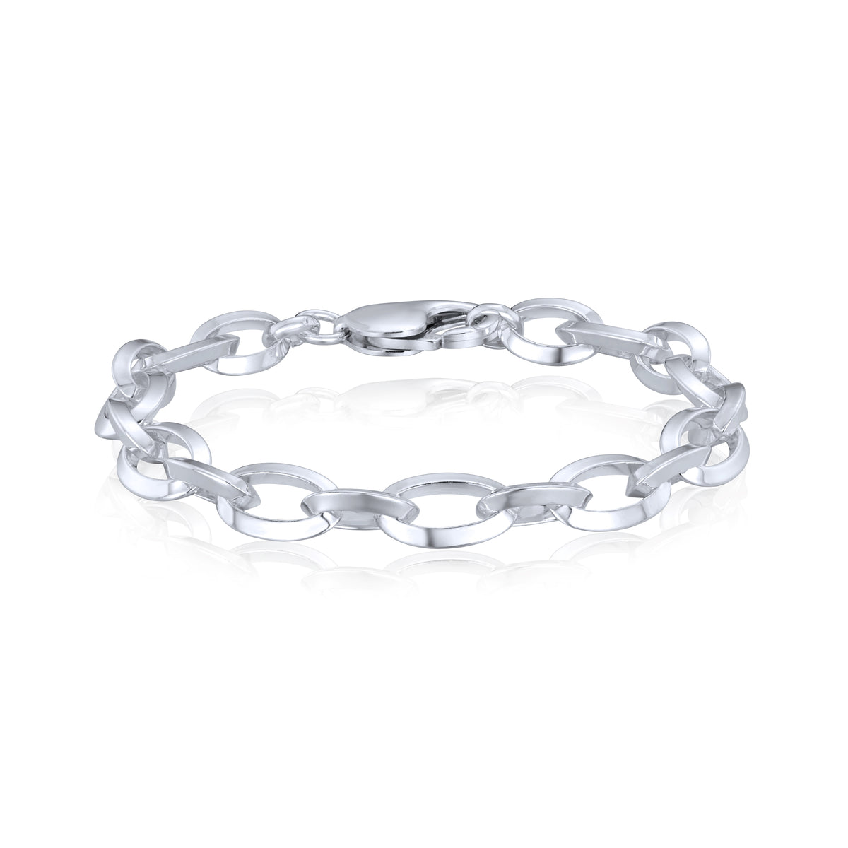 Sterling Silver Handmade Solid 8mm Bevelled Oval Bracelet