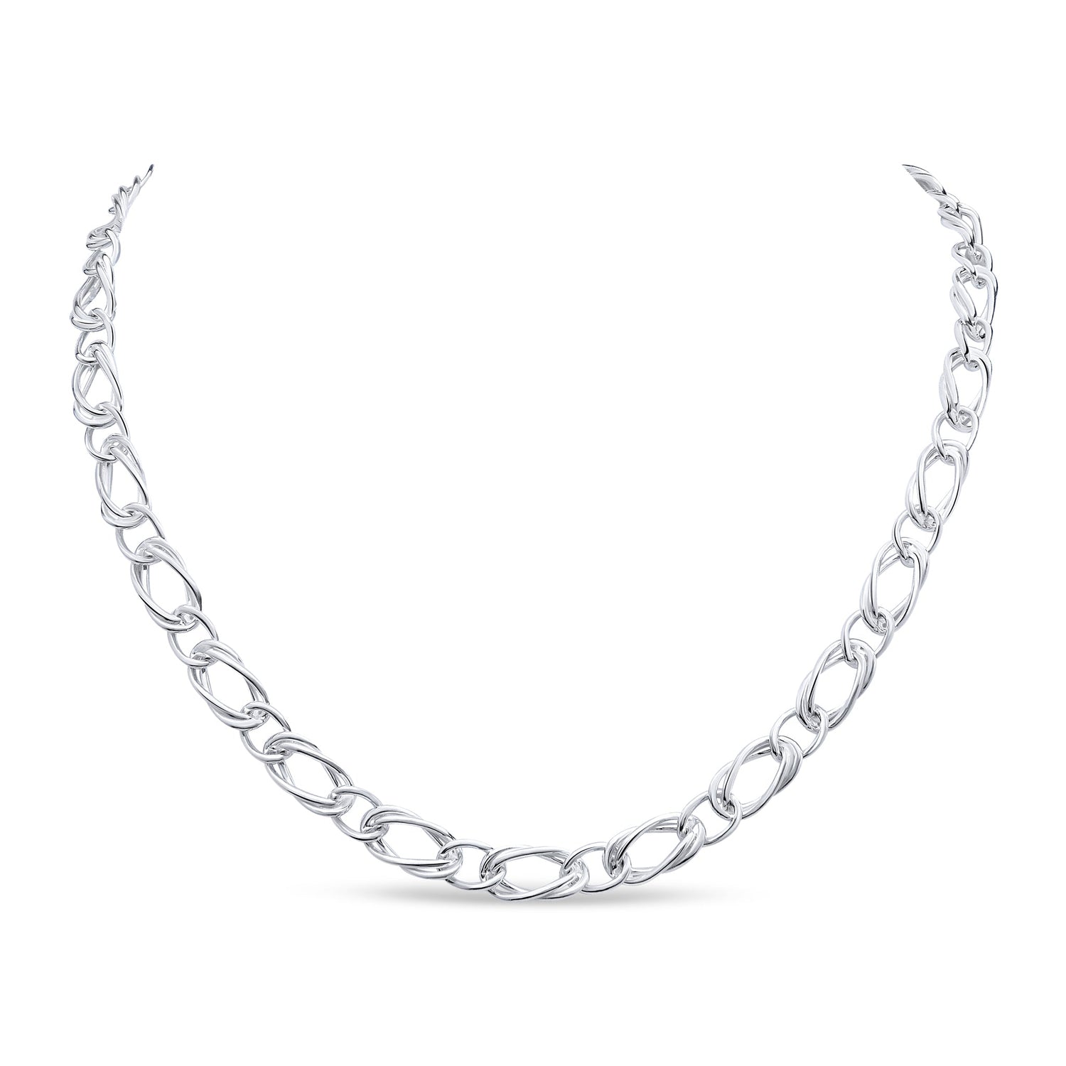 Sterling Silver Handmade Solid 8mm Oval Double Link Necklace