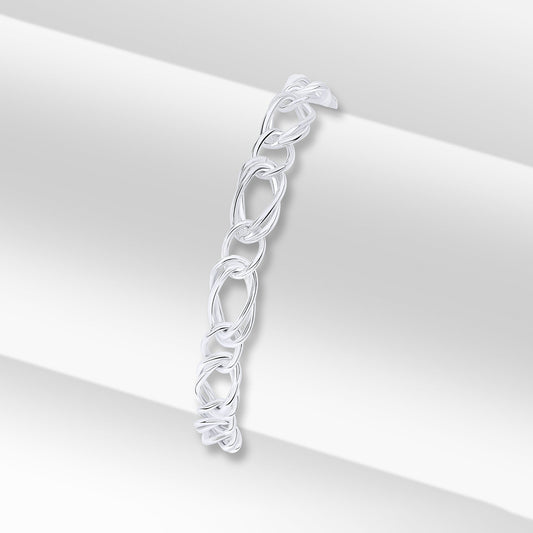 Sterling Silver Handmade Solid 8mm Oval Double Link Bracelet