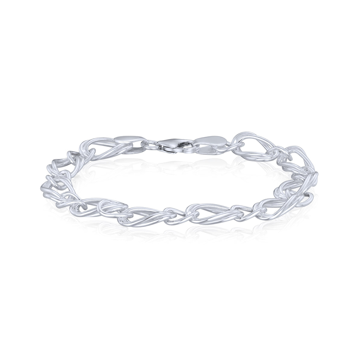 Sterling Silver Handmade Solid 8mm Oval Double Link Bracelet